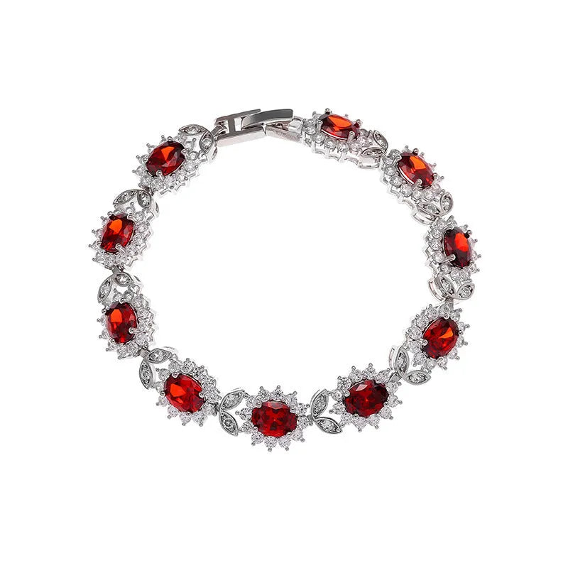 Women's zircon bracelet with electroplated finish in environmentally friendly alloy showing colour options