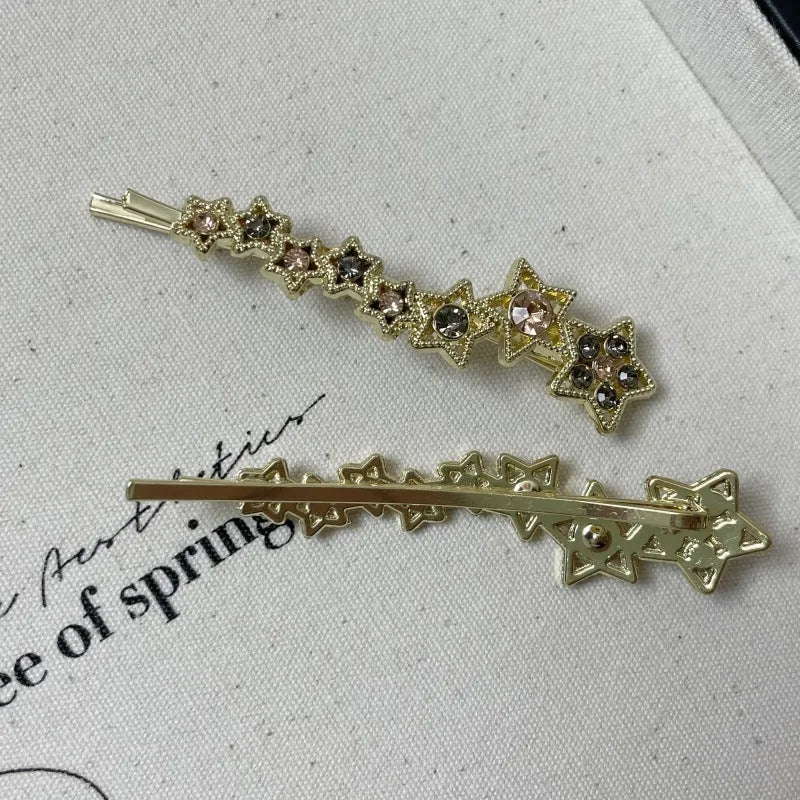 Gold rhinestone barrettes side hair clip with star charm for bangs