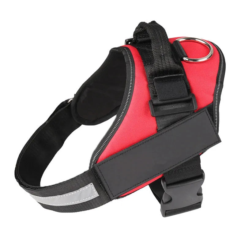 Reflective adjustable no-pull dog harness with chest strap and handle on a dog