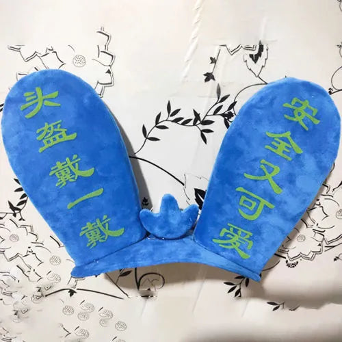 Rabbit Glow Ears helmet ornament with Velcro bottom in multiple colour options including blue, yellow, red, and purple.