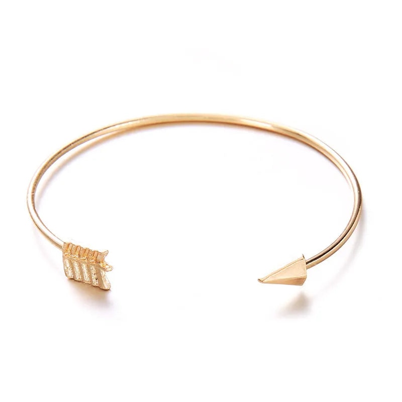Women's gold electroplated alloy vintage cuff bracelet with knotted arrow design for European-American style jewellery