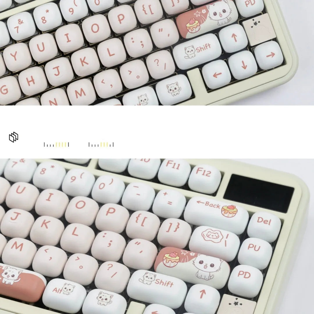 Dessert cat themed mechanical keyboard key caps with MOG round design in complete set