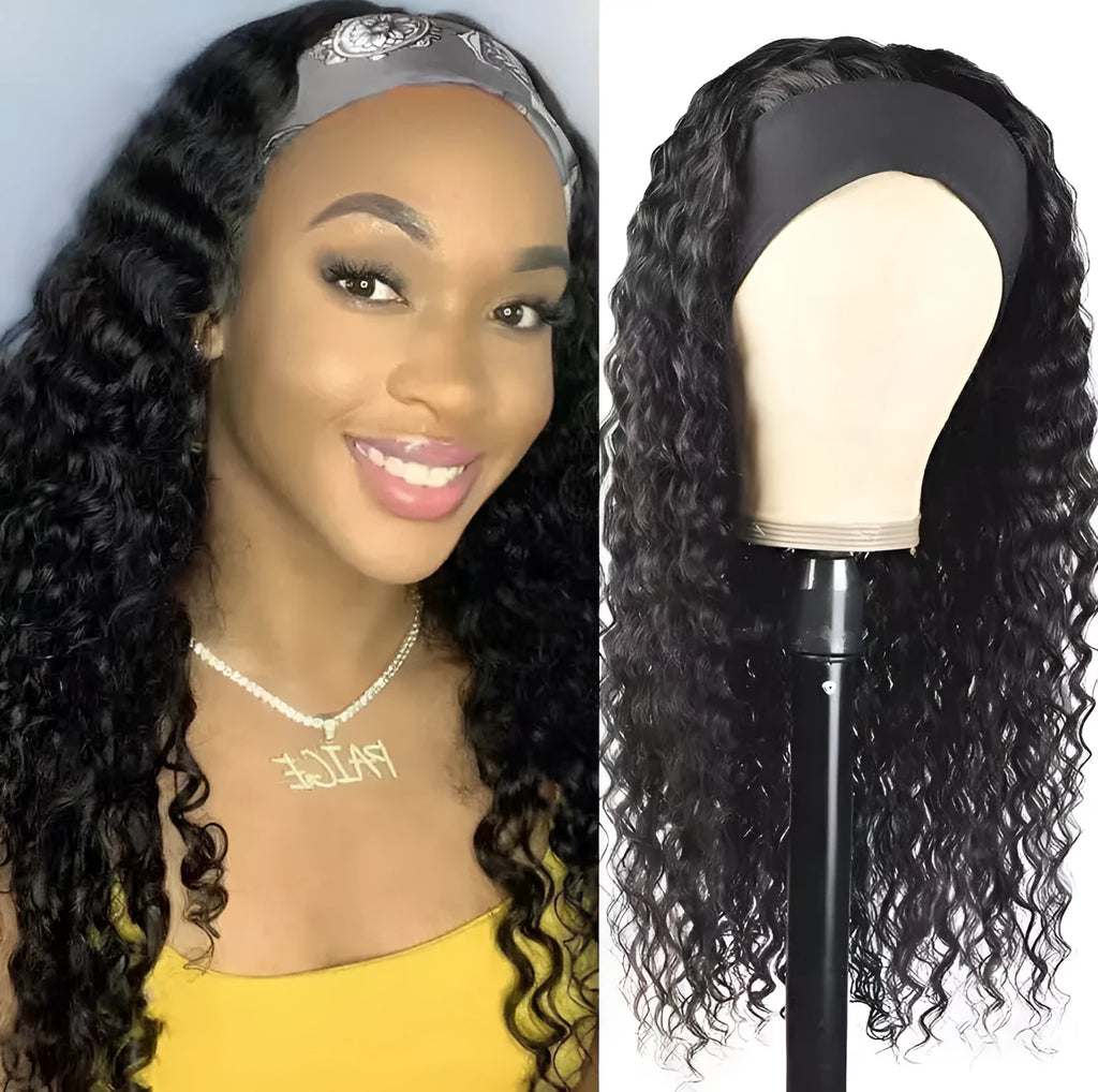 Women's head scarf wig with long curly high temperature wire hair in random colour