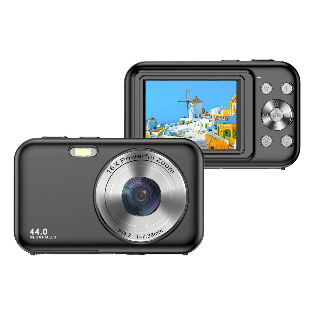 DC406L children's digital camera in black, green, pink, or purple with 2.4-inch screen.