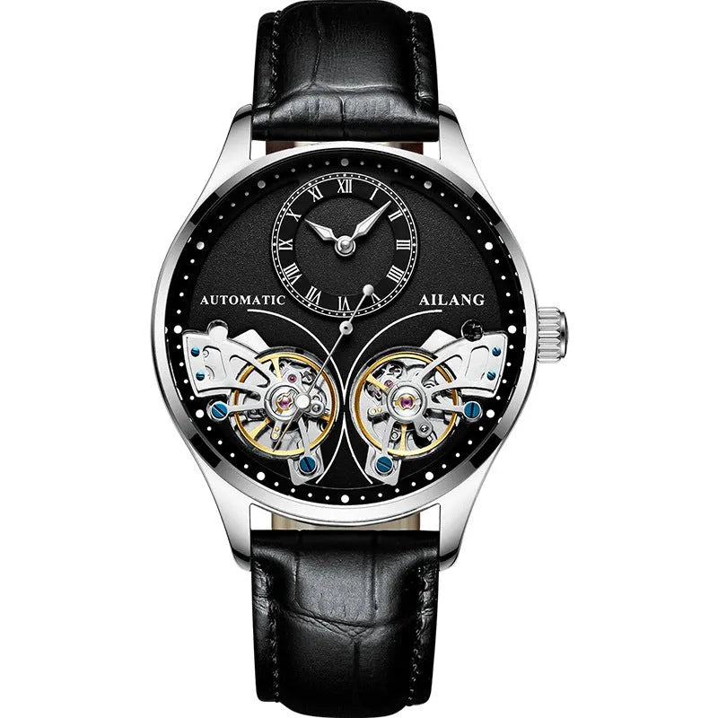 Men's titanium automatic watch with tourbillon and moon phase complications on wrist