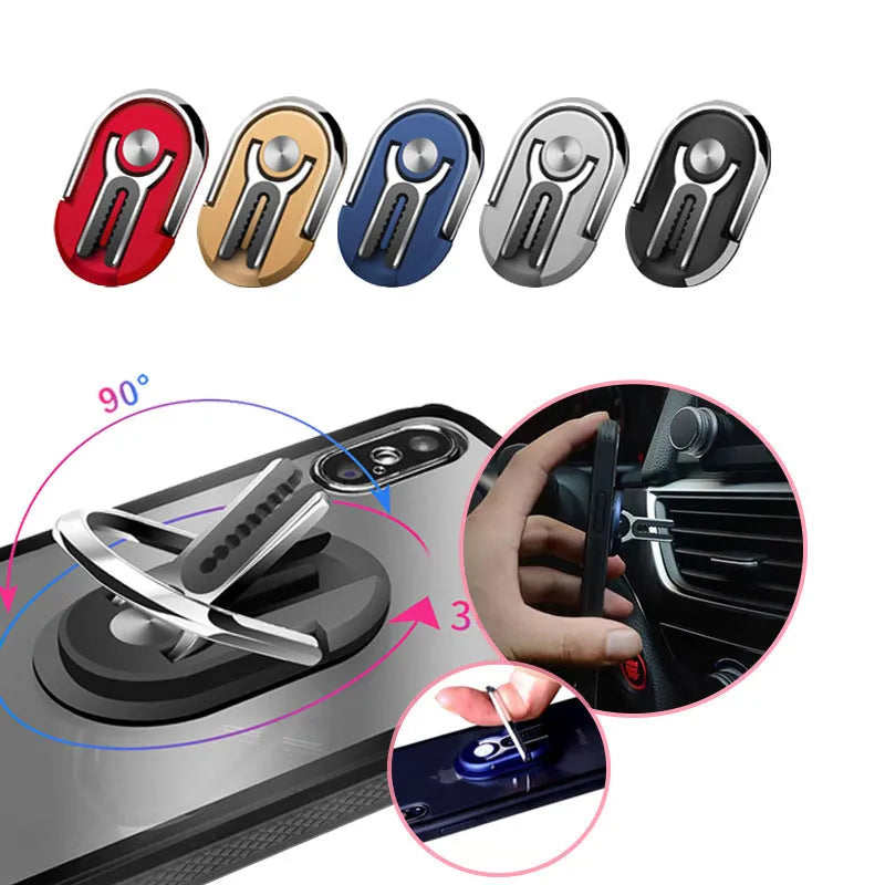 Universal car mobile phone bracket with ring design for dashboard mounting in black silver blue gold red colours