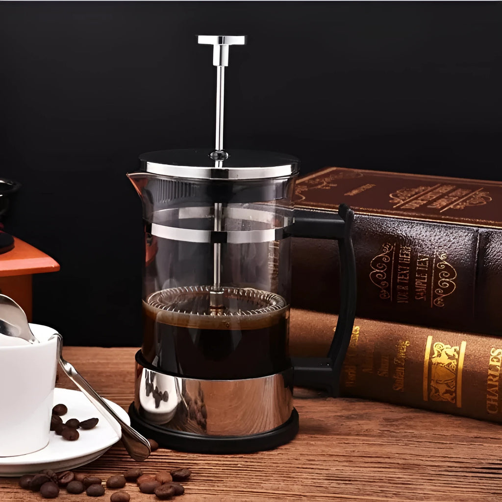 Manual glass and stainless steel pour-over coffee maker with 350ml capacity.