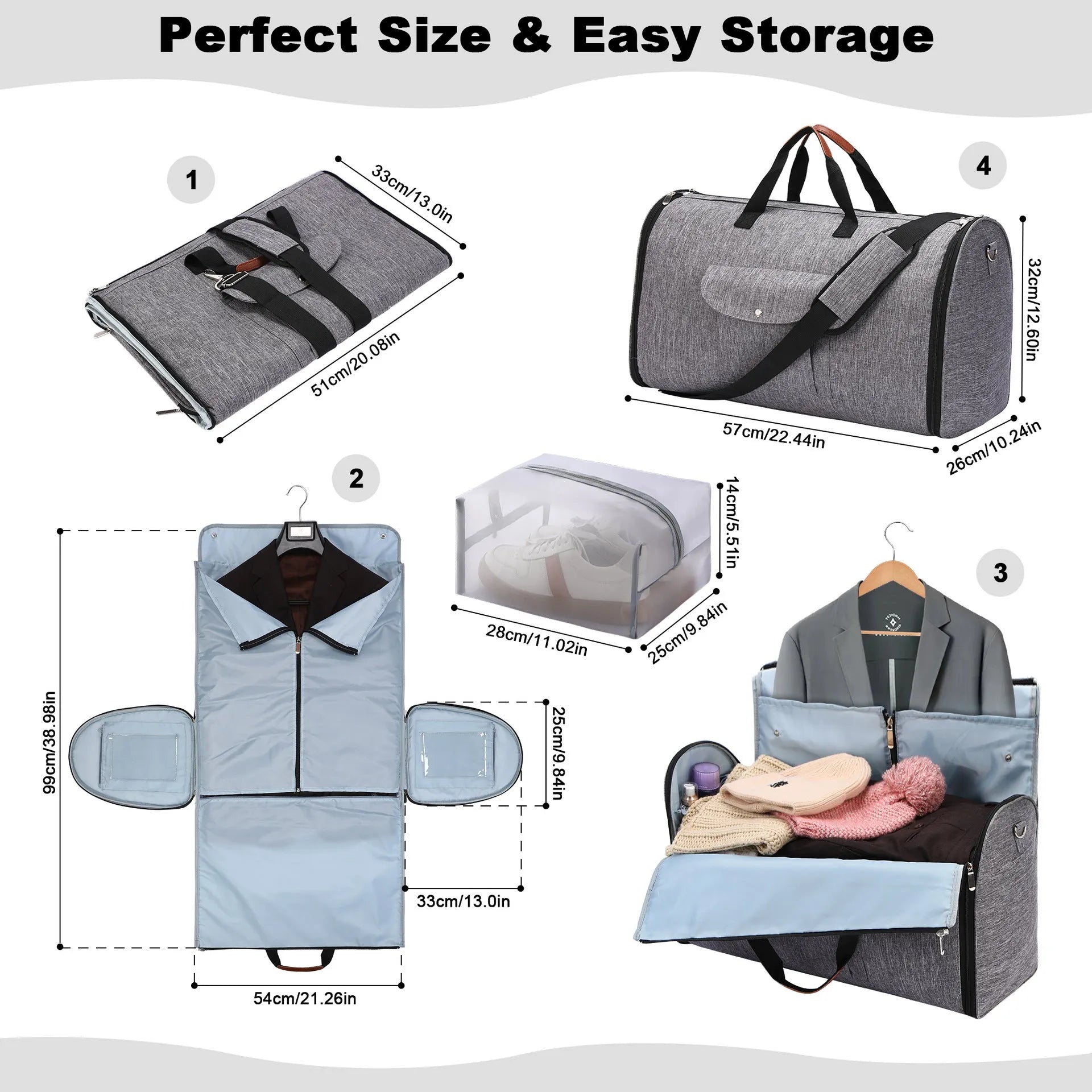 Foldable dark blue Oxford cloth duffel bag with 36-55L capacity for travel and gym.