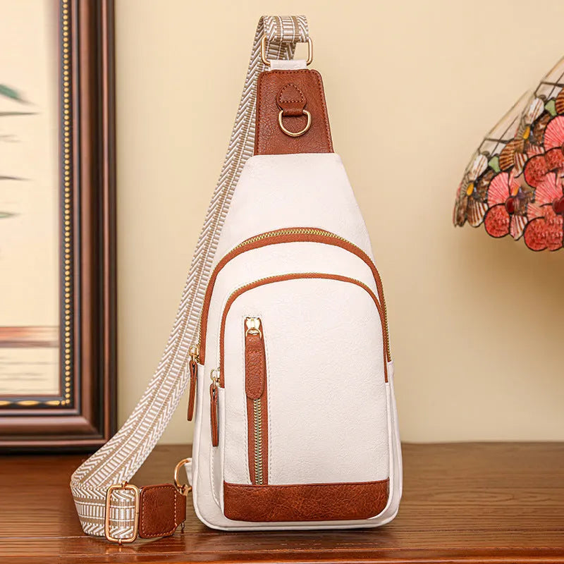 Women's soft PU leather crossbody messenger bag in street-trend style with zipper compartments