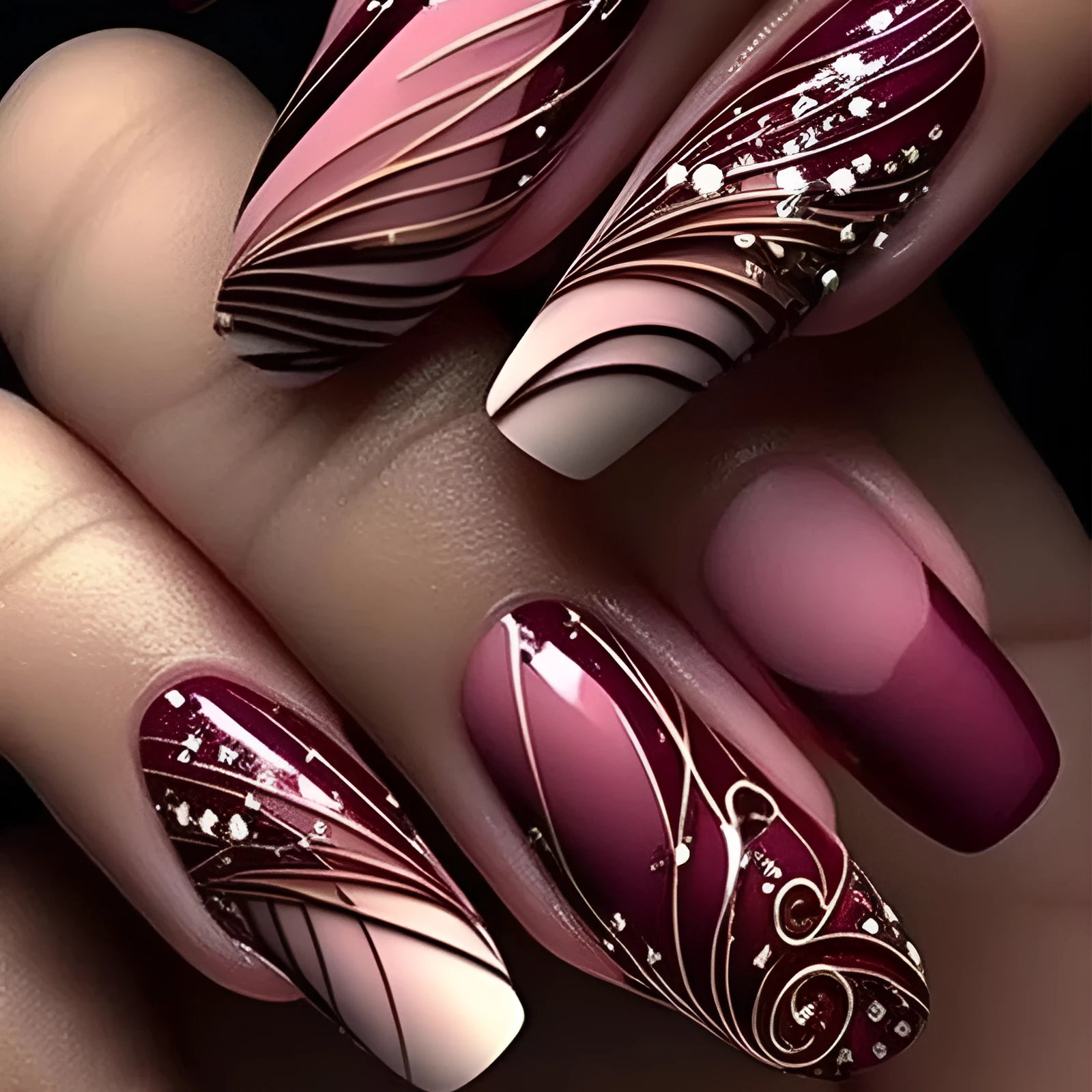 Set of 24 French line pattern artificial nail stickers with glue tube.