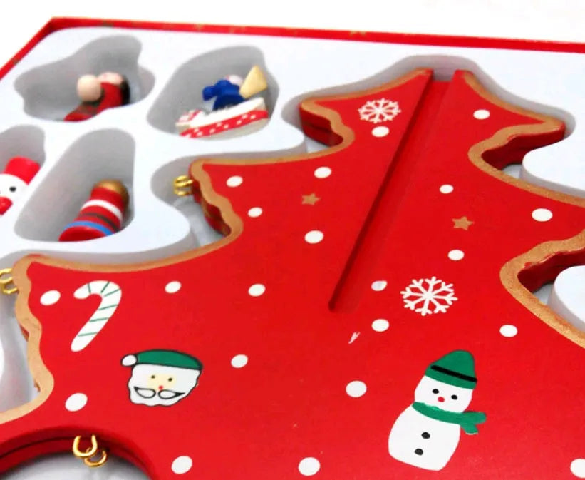 Hand-painted wooden Christmas tree desktop decoration in red and green colours