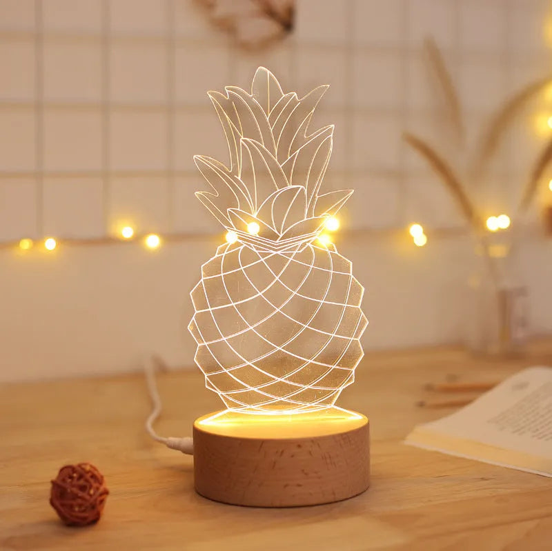 Pineapple-themed bedside table lamp with wood and acrylic construction measuring 24.5x10cm