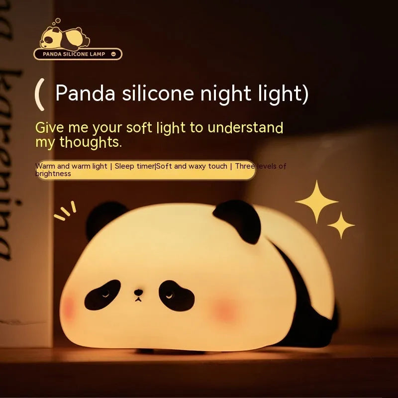 Rechargeable panda-shaped night light with warm white LED illumination and silicone construction