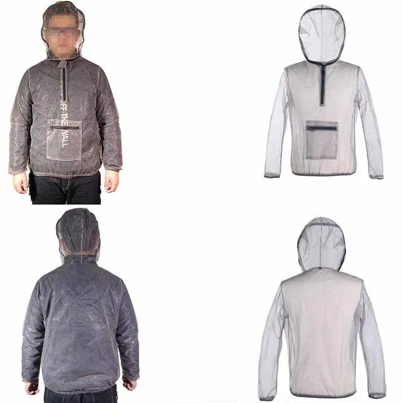 Grey breathable mesh insect bite jacket for outdoor camping and hiking, front view