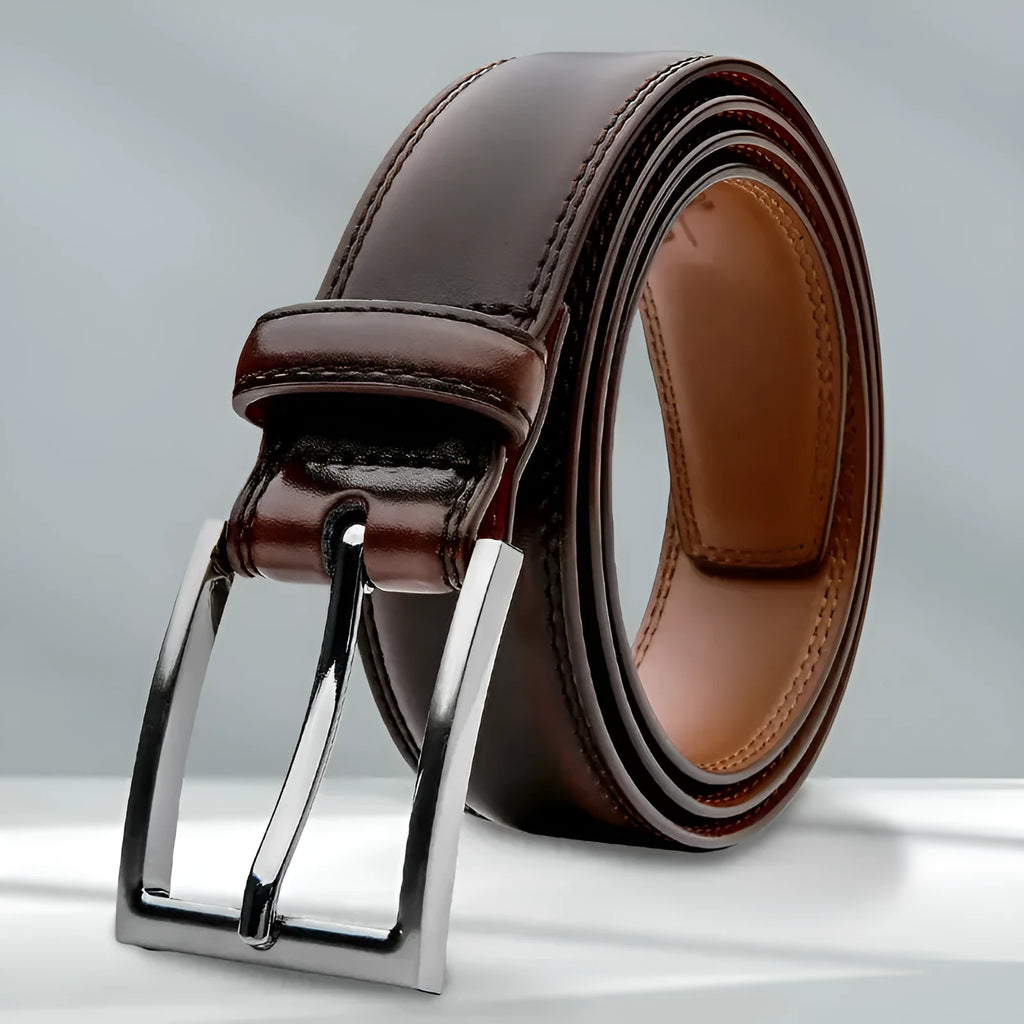Men's casual leather belt with a textured 95 grain pattern and an alloy buckle.