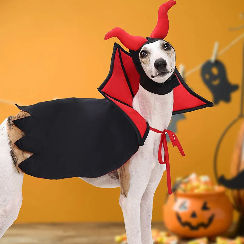 Black polyester pet vampire costume with hooded cloak for Halloween