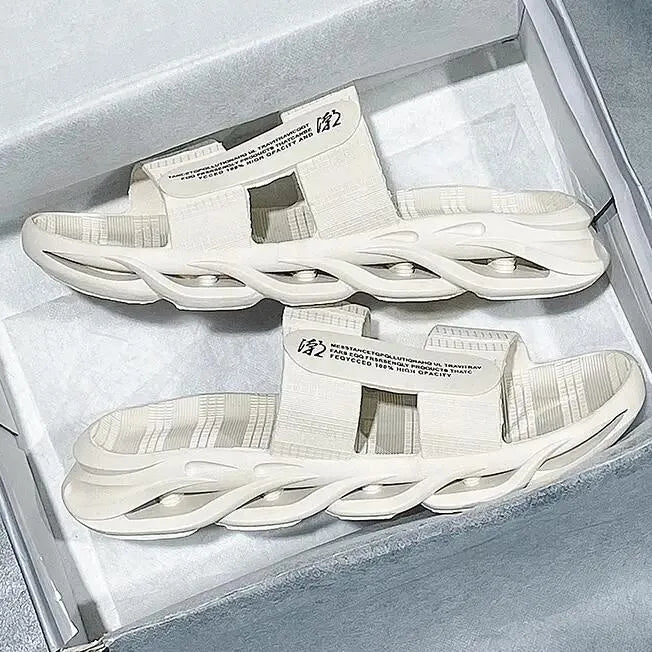 Men's casual outdoor flip-flops with plastic upper and EVA sole in black, beige, gray, and black gold