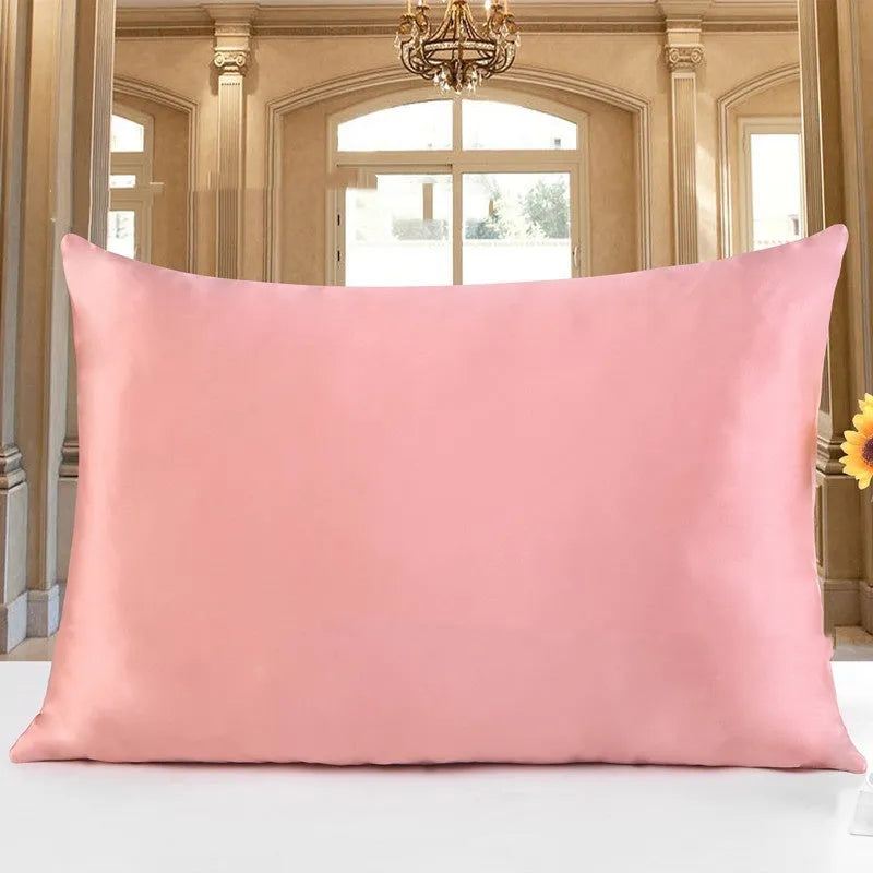 Double-sided 19 M silk pillowcase in apricot colour, showing reversible construction and standard UK size.