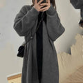 Women's loose large knitted chenille cardigan sweater with 3D pattern in dark grey colour