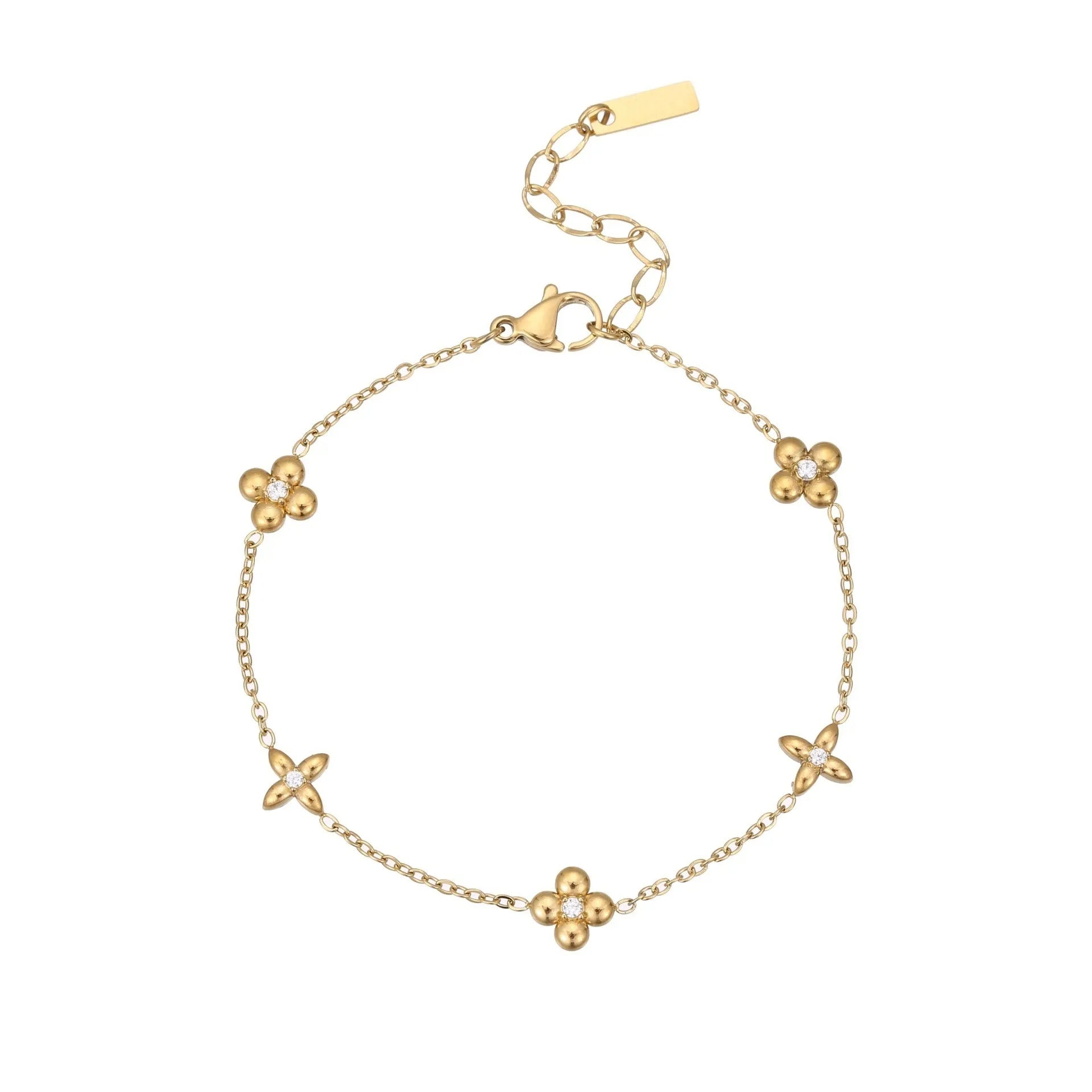 Women's gold-plated bracelet with a geometric zircon star pendant on a stainless steel chain.
