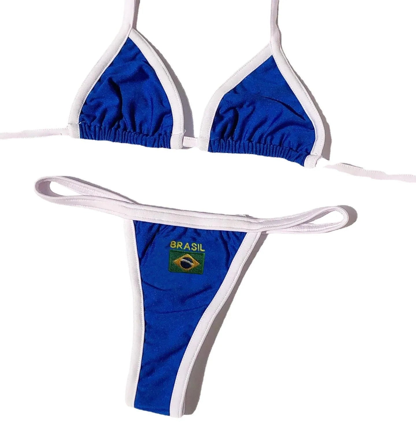 Yellow women's T-back bikini set with shorts bottoms on a mannequin.