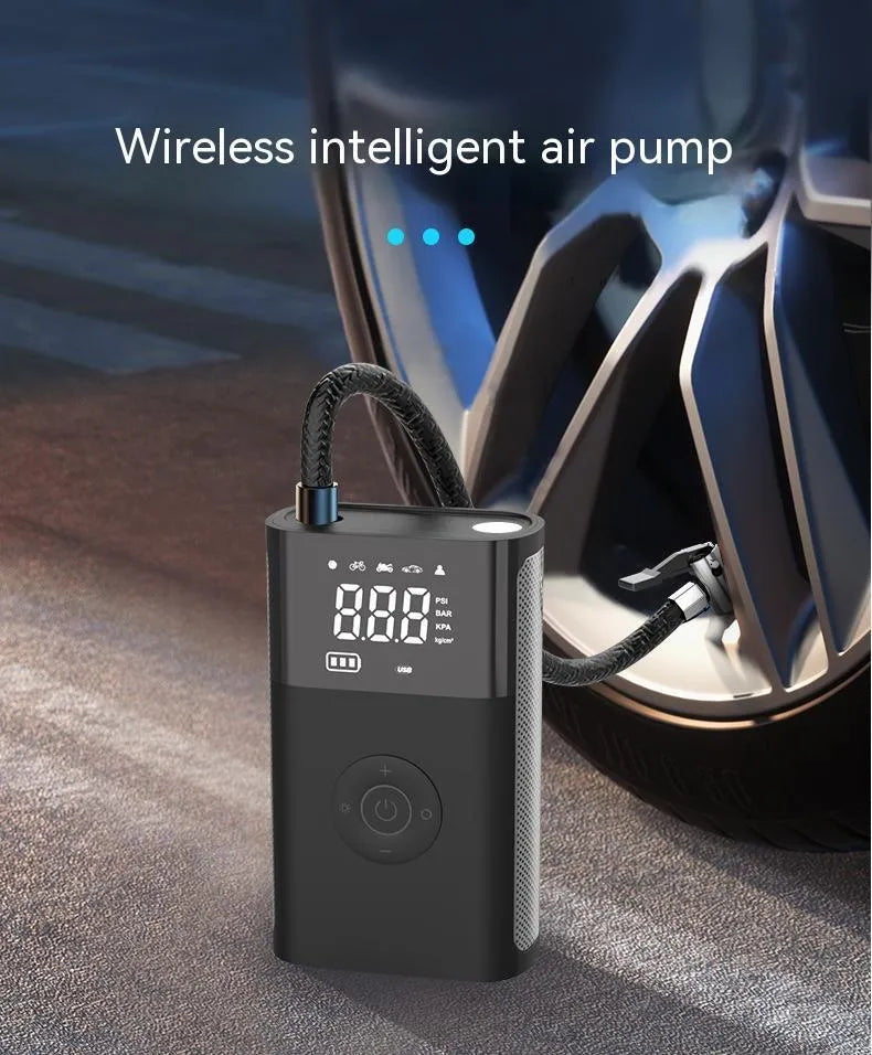 Handheld wireless digital air pump with ABS body and display screen for car and bicycle tire inflation