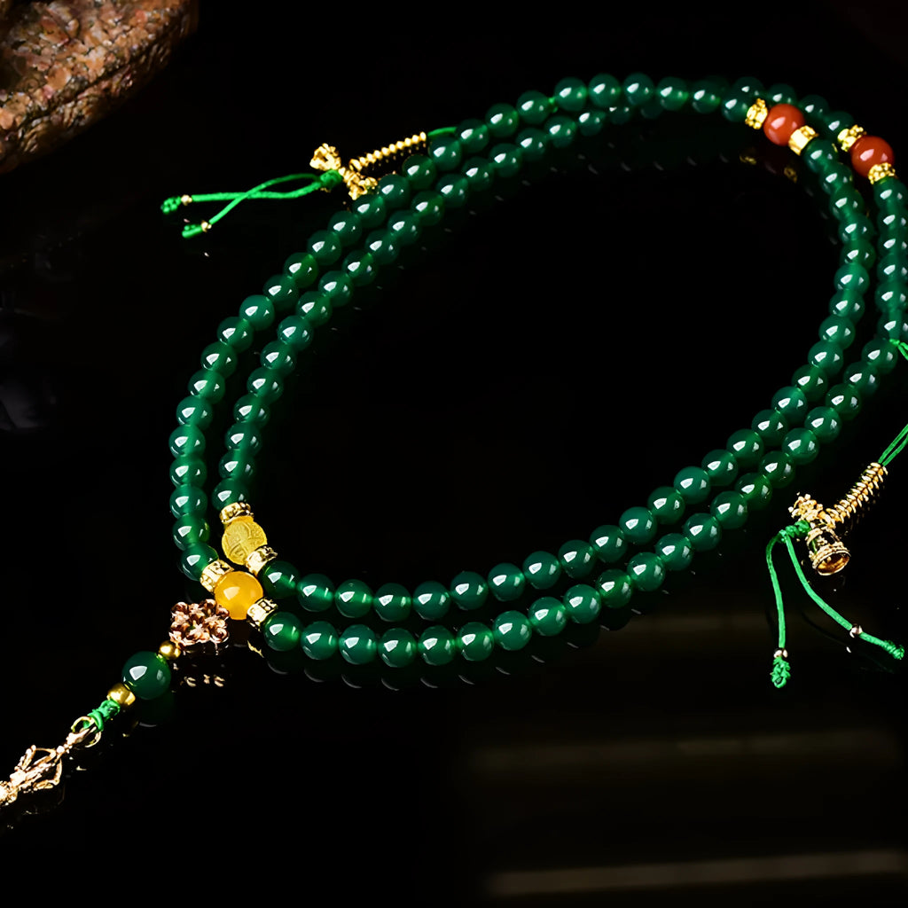 Natural green agate multi-circle bracelet for men and women with adjustable band.