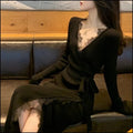 Black women's slim fit wool skirt with princess dress style elegant lines
