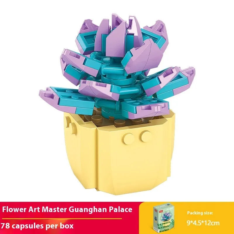 Plastic building blocks flower pot model in a colourful design for teenagers aged 7-14