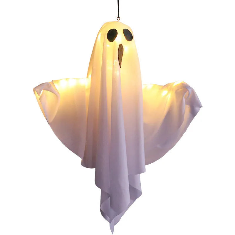 White luminous ghost Halloween light with cloth construction and battery operation