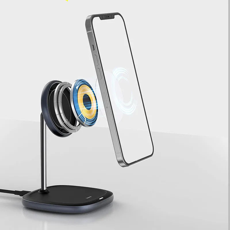Swan Magnetic Desktop Stand Wireless Charger for Apple iPhone 12 in black and white with Type-C cable