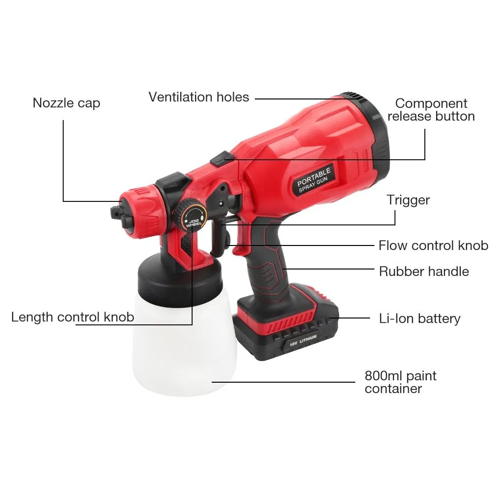 Blue cordless paint spraying machine with 800ml container and automatic spray gun