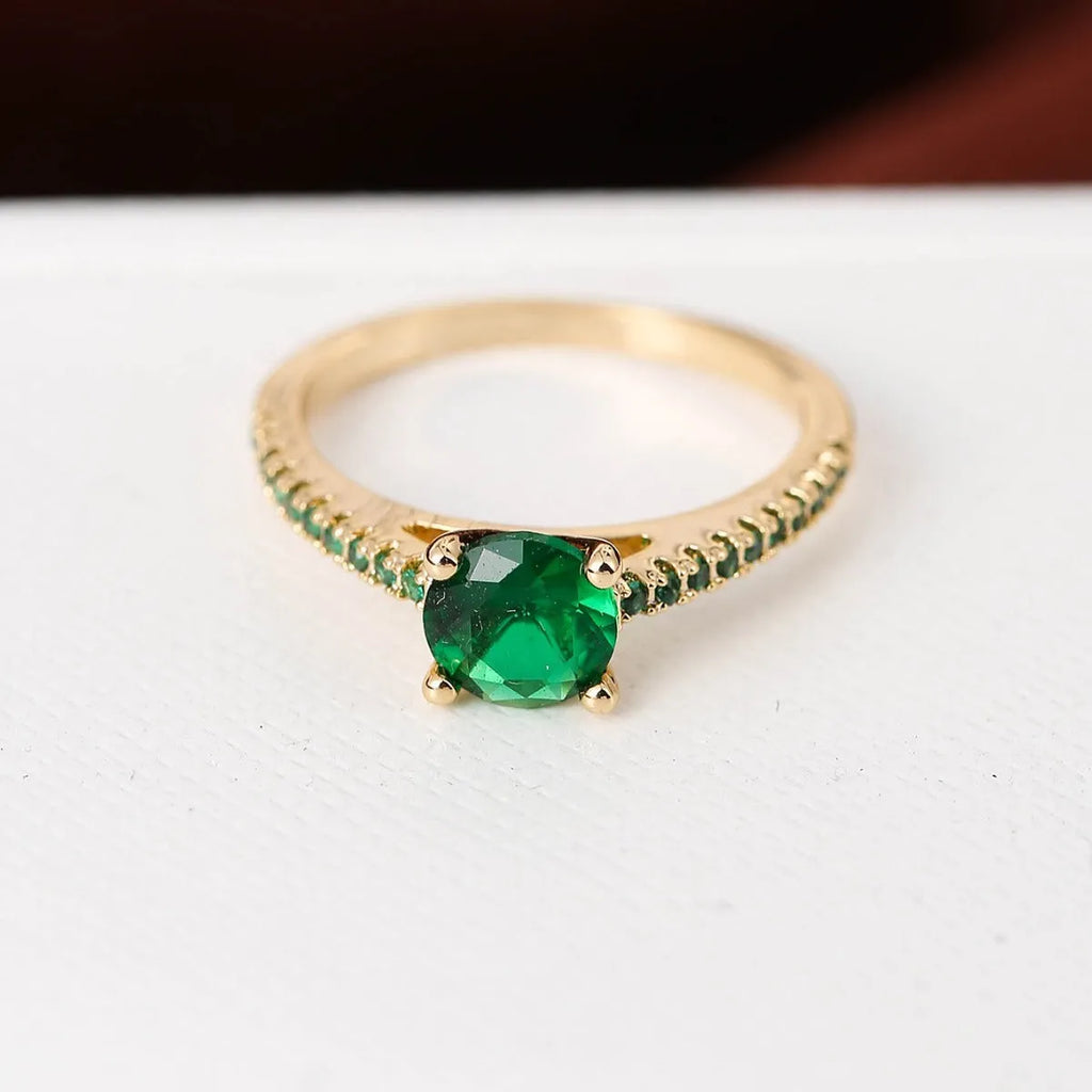 Geometric hexagon copper ring with colourful zircon stones in gold or gun black electroplated finish.