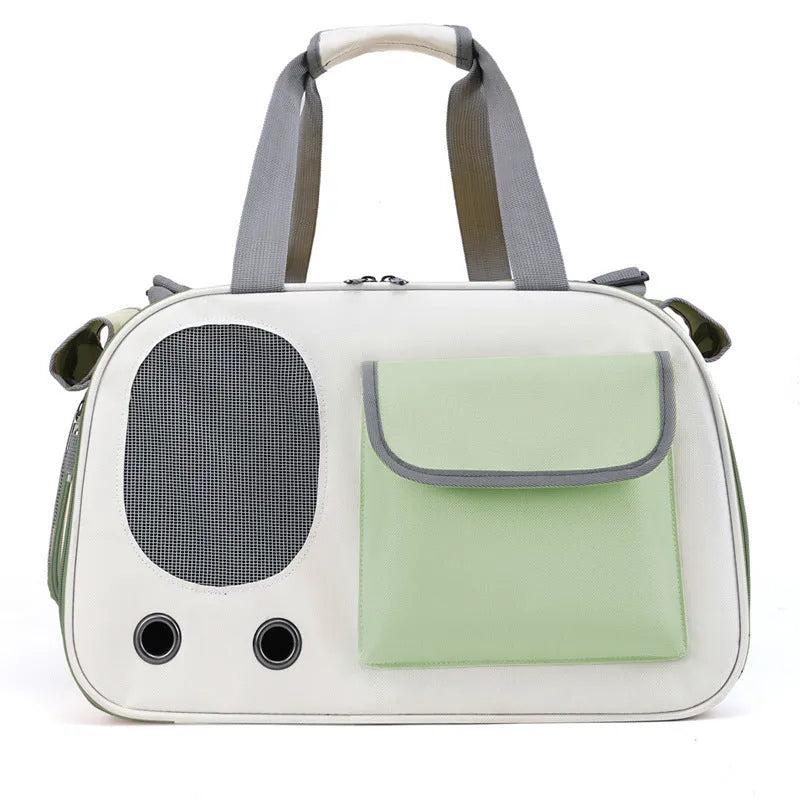 Foldable canvas pet carrier backpack in black with single shoulder strap