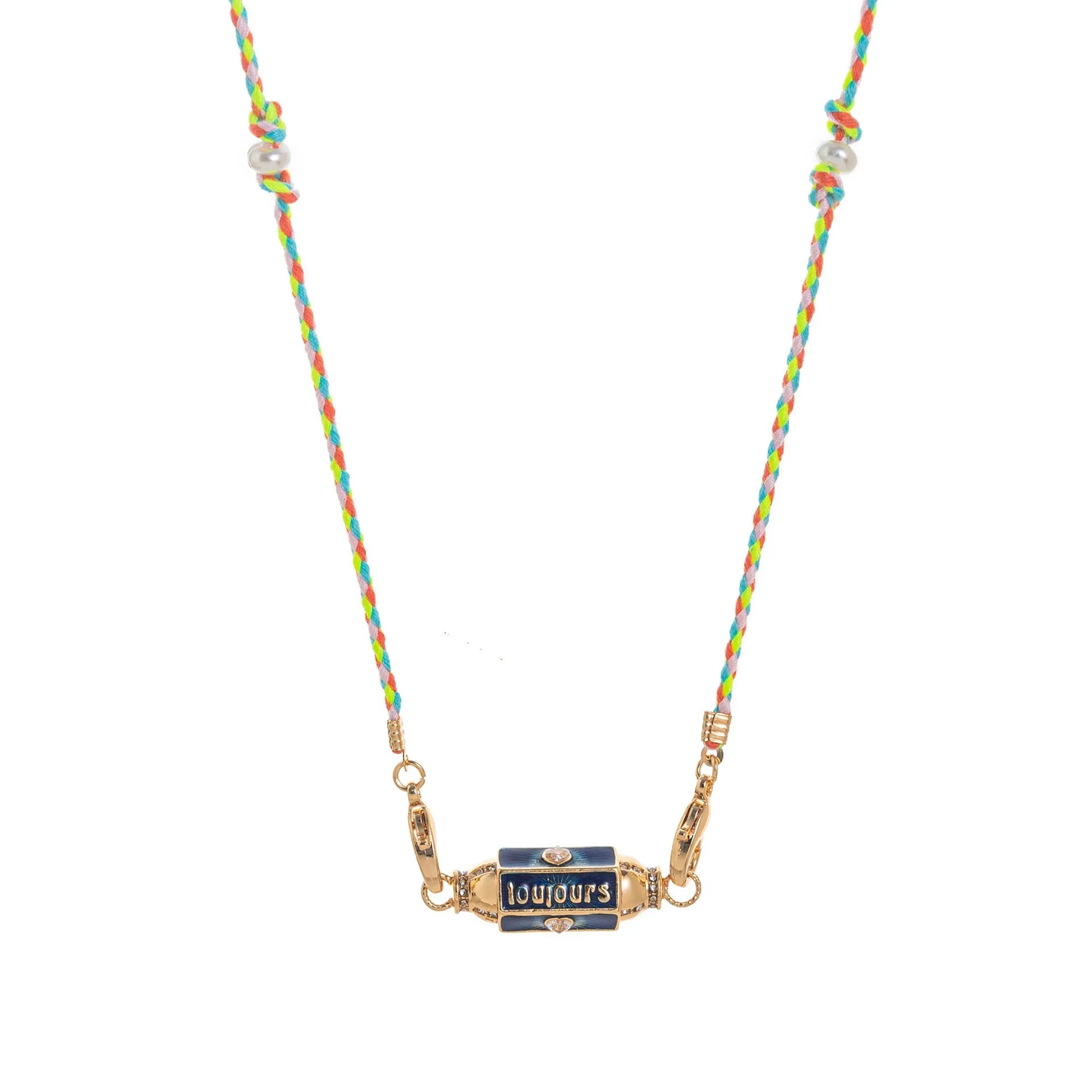 Copper geometry pendant necklace for men with star and eye motifs in blue colour on regular chain