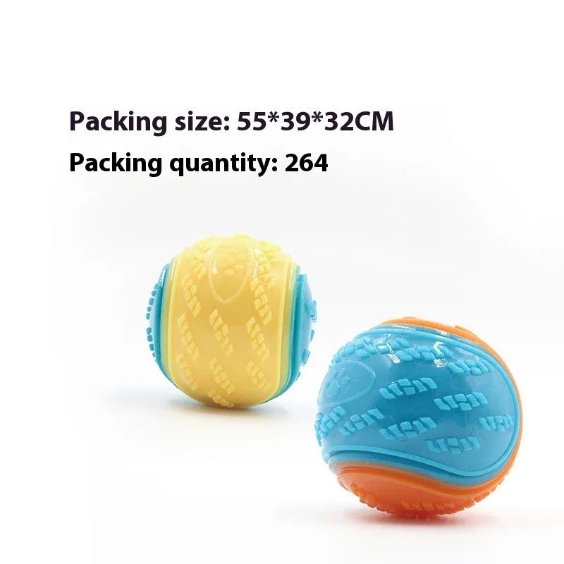 Red and blue TPR rubber dog training ball with squeaker, 6.5cm in diameter