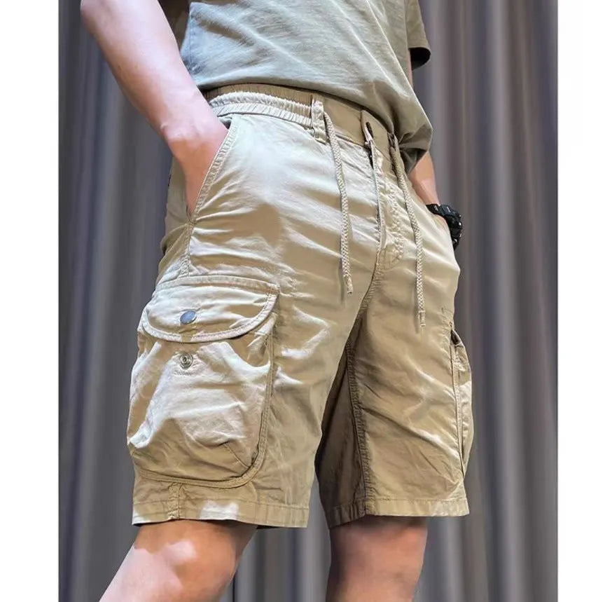Korean style loose straight-leg casual overalls pants with multiple pockets in black.