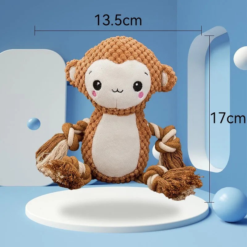 Plush squeaky dog toys assortment with lion and monkey designs for medium large dogs