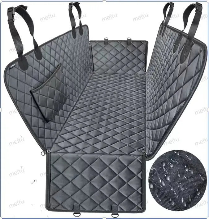 Pet car rear seat cushion cloth orange with pocket 137x147cm anti-bite water resistant dog seat cover