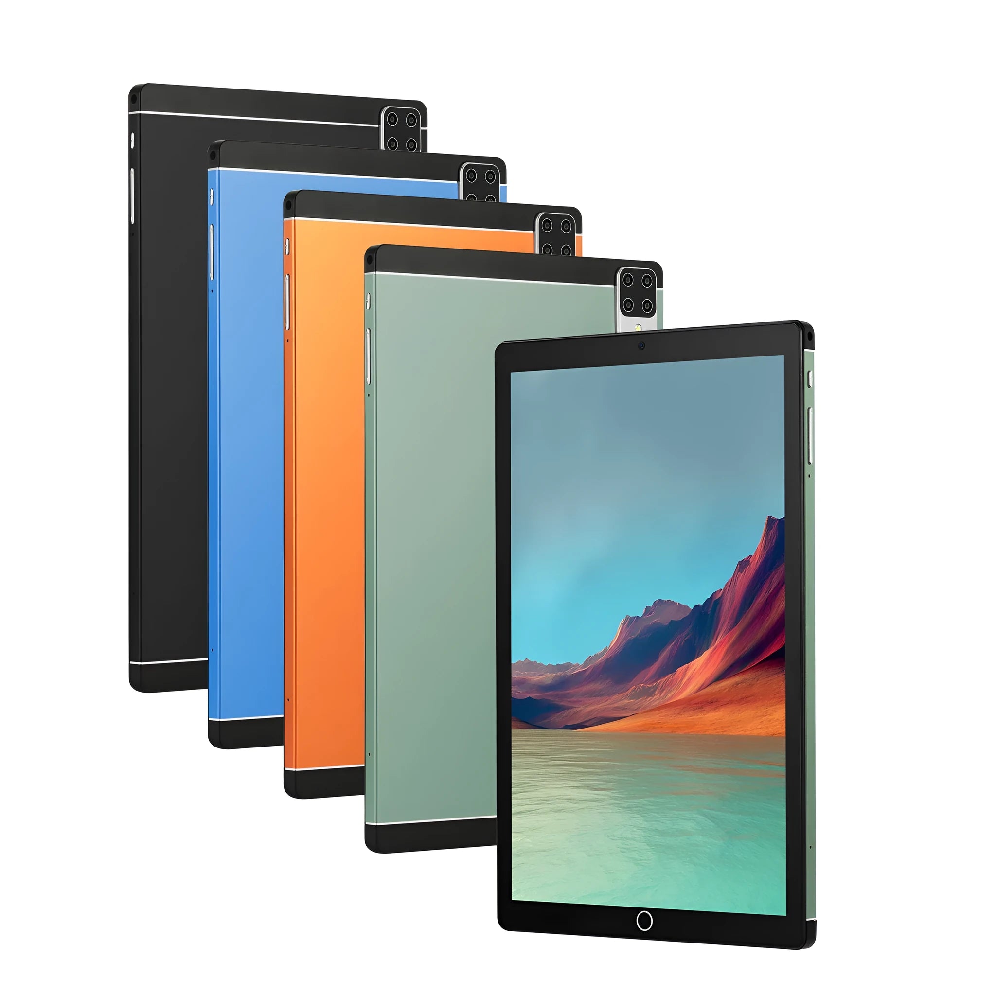 16-inch Android 15 tablet in black, blue, green, or orange, showing its 11.6-inch screen and slim 8.9mm profile.