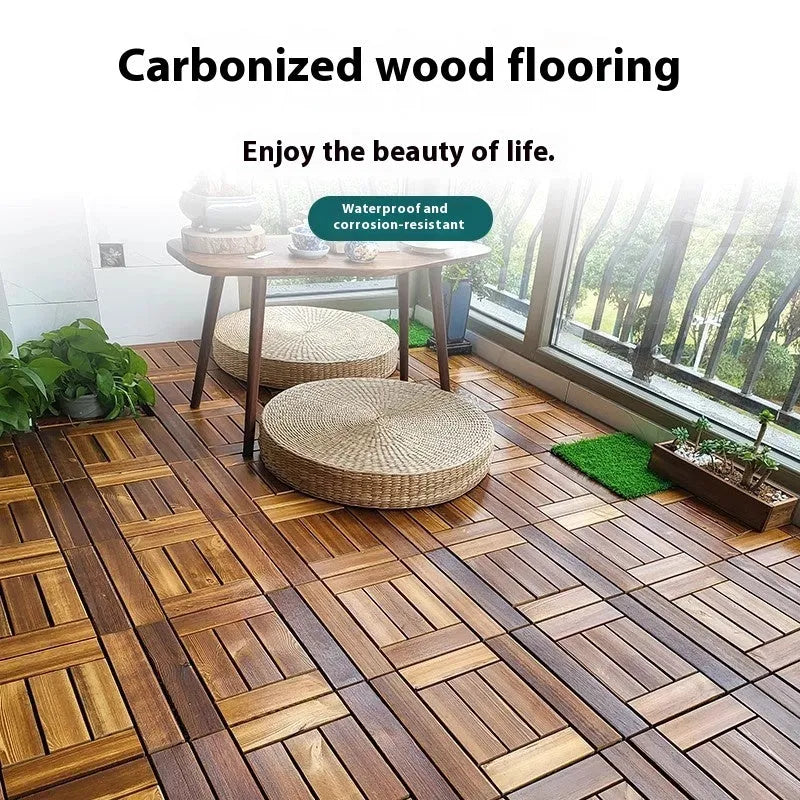 Square camphor pine flooring tile with wood grain, shown in 30x30 cm size.