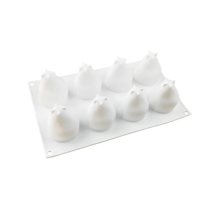 Silicone baking mould with six cavities shaped like pineapples and pine cones for making Italian mousse desserts