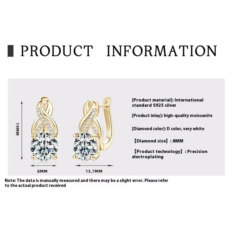 Light luxury moissanite twist drop earrings in 925 silver, gold or platinum finish