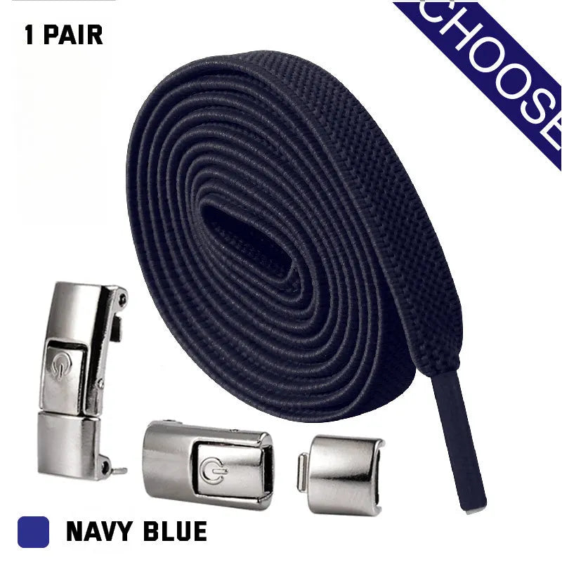 Press lock elastic shoelace with 8mm flat width and cotton weave on a trainer.