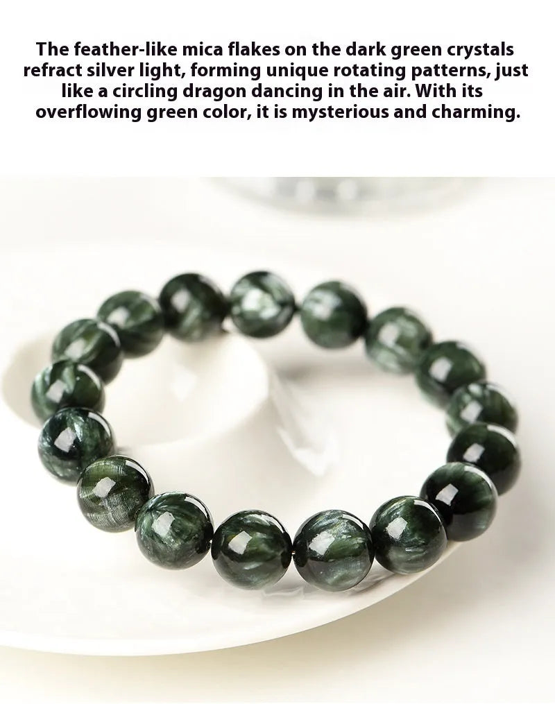 Green Dragon Crystal bracelet with round beads and Ruyi geometric design