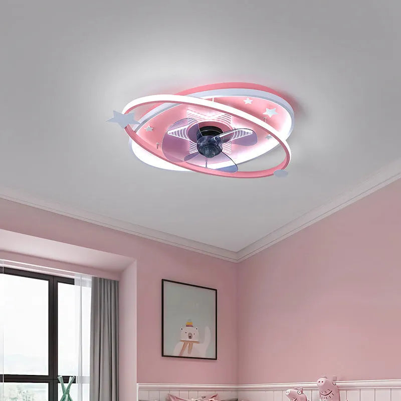 Modern simple blue children's bedroom ceiling fan with light and remote control.