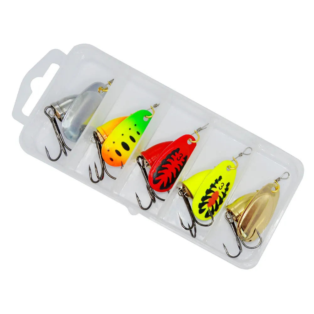 R composite rotating sequins copper bell fishing lure in seven colour options including gold, silver, and rose gold