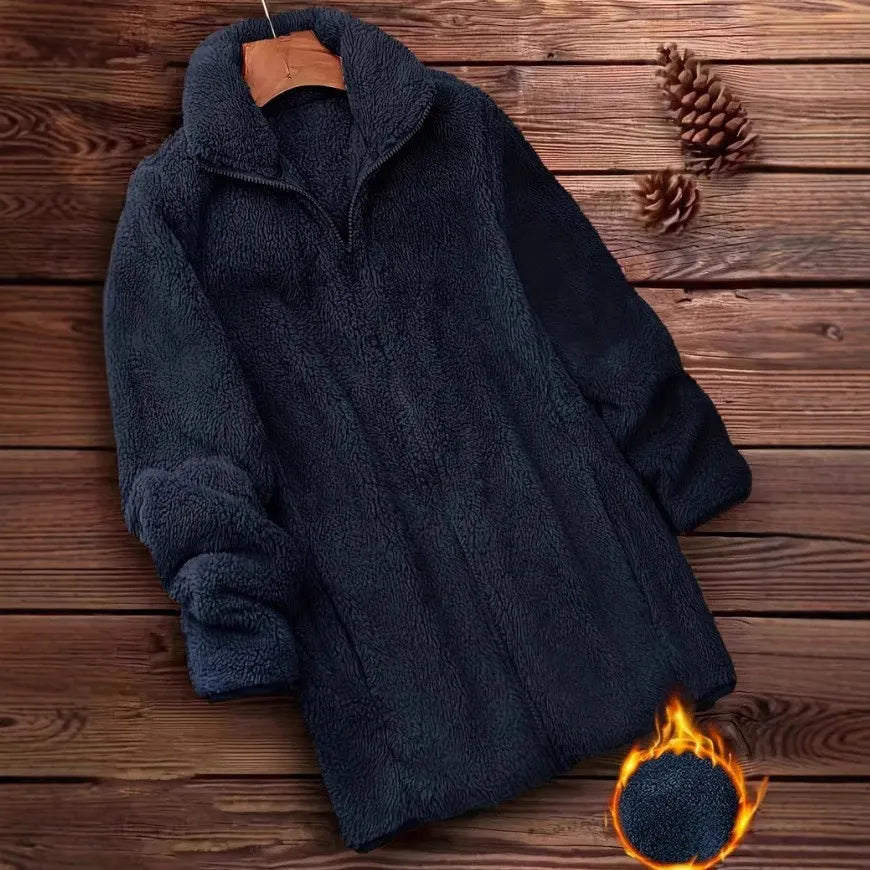 Double-sided velvet fleece jacket in black, navy blue, or khaki colour options