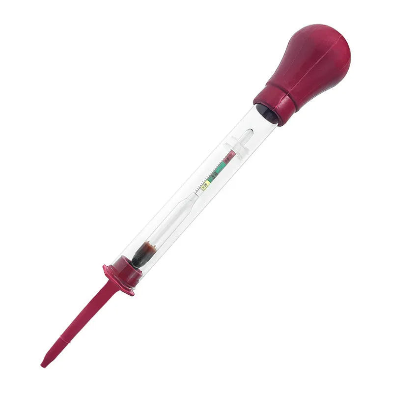 Electrohydraulic hydrometer for automotive battery electrolyte testing with glass construction