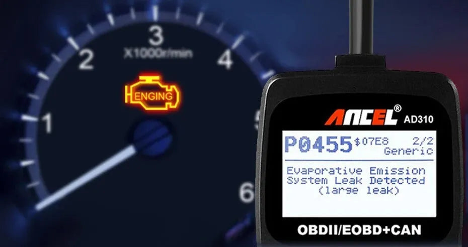 Black universal auto scanner code reader for OBD2 engine fault detection with 12V power supply
